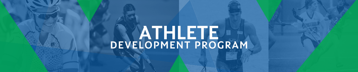 website banner image of four athletes behind blue transparent color, text reads Athlete Development Program